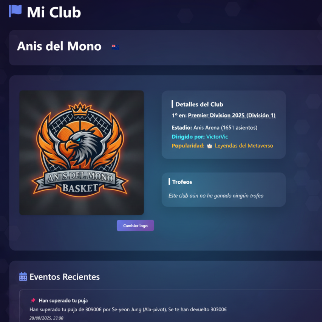 Pantalla de gestión del club