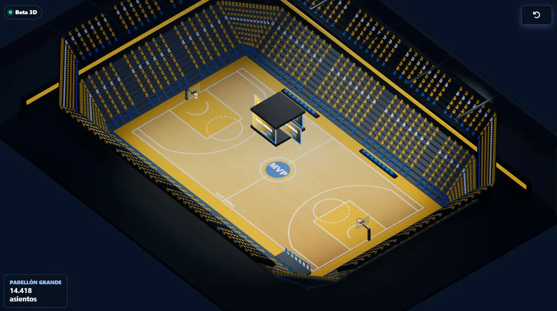 3D view of an MVP Basket arena with 14,418 seats